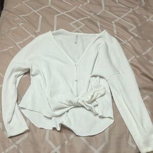 Wilfred waffle Women's White V-Neck Buttoned Top